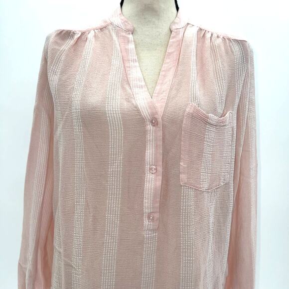 H&M Light Pink Sheer with white stripes long sleeve tunic Size 6 - Picture 2 of 12